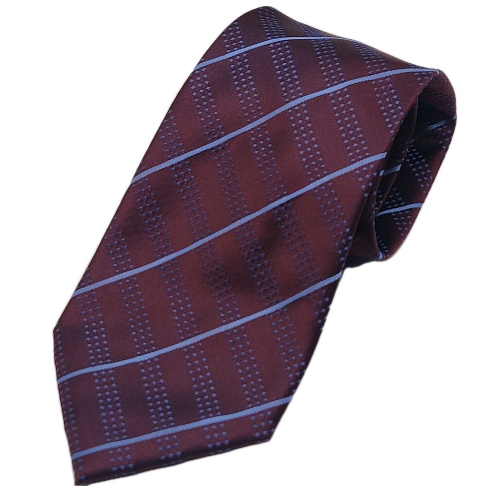 HENRY JACOBSON - Men's Burgundy and Blue Dots and Stripes 100% Silk Neck Tie